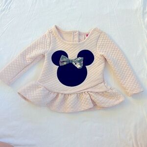 12 months girl, Disney Minnie Mouse pink sweater with green bow flower print